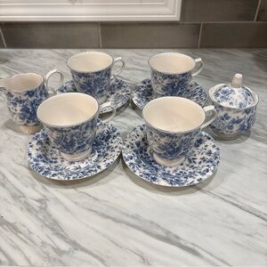 Nikko Ceramics Blue-and-White Floral Porcelain Tea Set